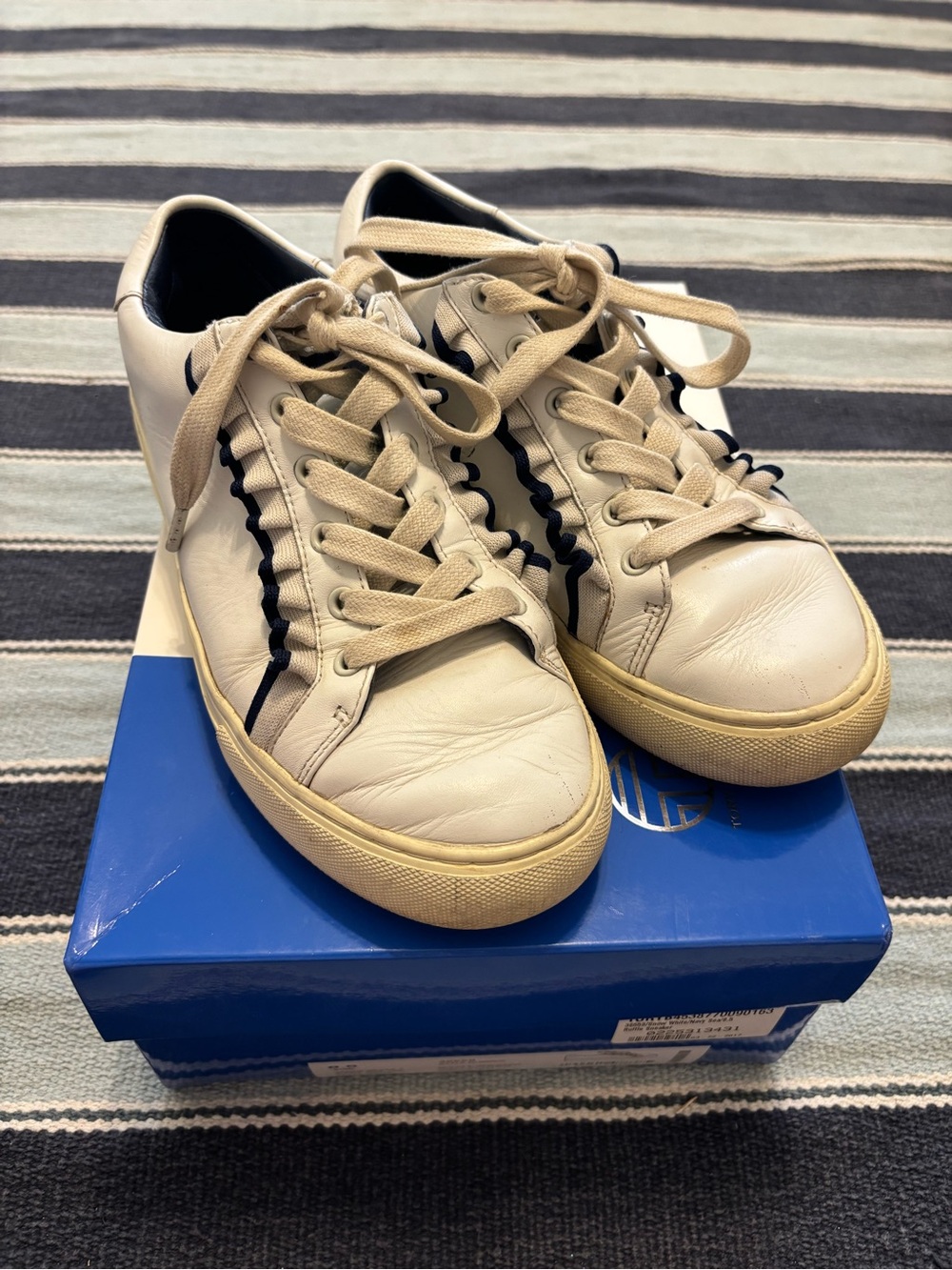 Tory Burch Sport Ruffle Sneaker 8.5 Snow White Navy Sea